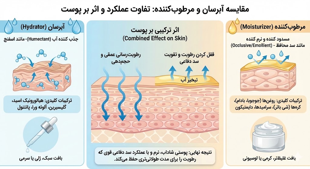 مقایسه مرطوب کننده و آبرسان و اثر بر پوست